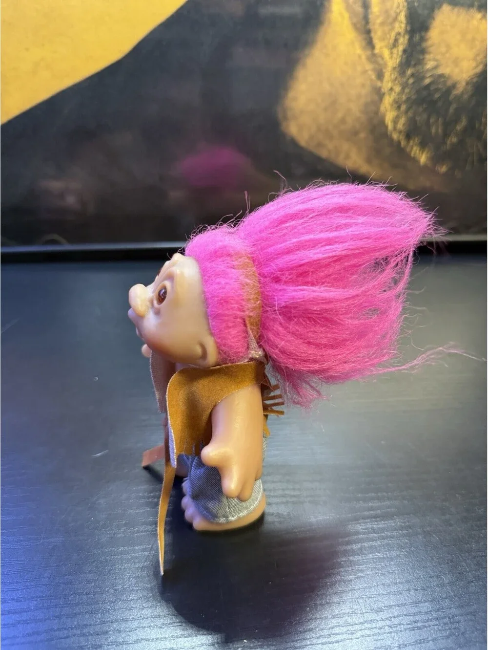 Vintage 1988 DAM Troll Doll Pink Hair Western Fringe Outfit